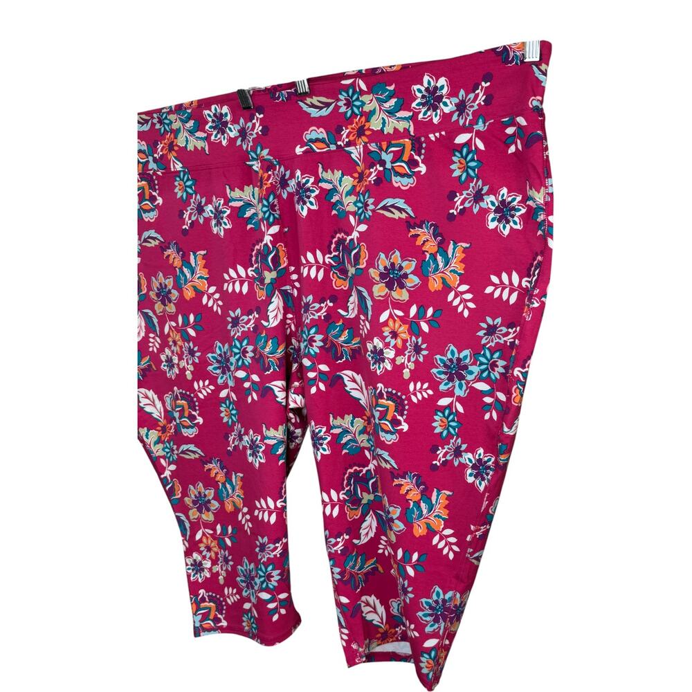 Sport Savvy Regular Printed Jersey Capri Pink Floral 5X Stretch Legging - Picture 5 of 14